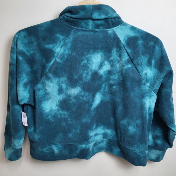 Old Navy Go Warm Cropped Sweatshirt XXL Teal Blue Tie Dye Fleece Mock Neck - Picture 3 of 7